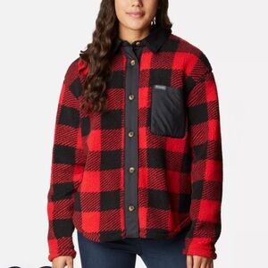Columbia Red and Black Buffalo Plaid Fleece Button Down Jacket Shacket Large
